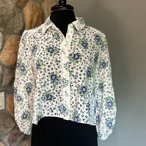 Zara Eyelet Crop Button Top Size Large